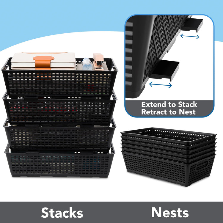 Stackable Woven Plastic Basket (6 Count)