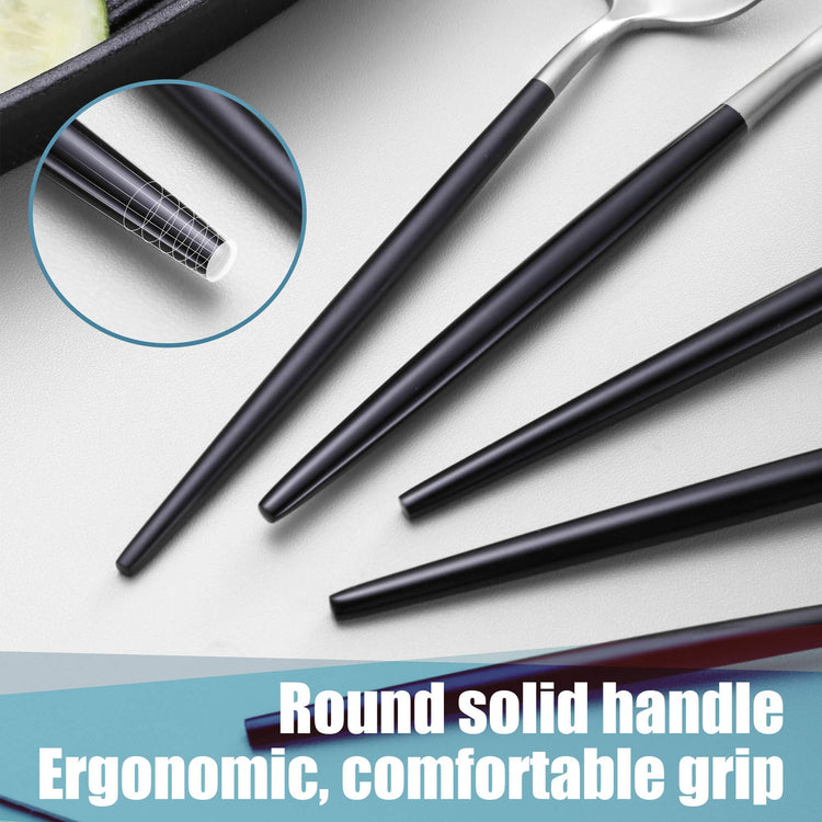 Matte Black Silver Silverware Set for 4 (20 Count)