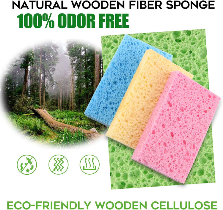 Compressed Cellulose Kitchen Sponges 12Pack,Non-Scratch Biodegradable Natural Colorful Sponge Scrub for Dishes Cleaning,Funny DIY Sponge for Kids