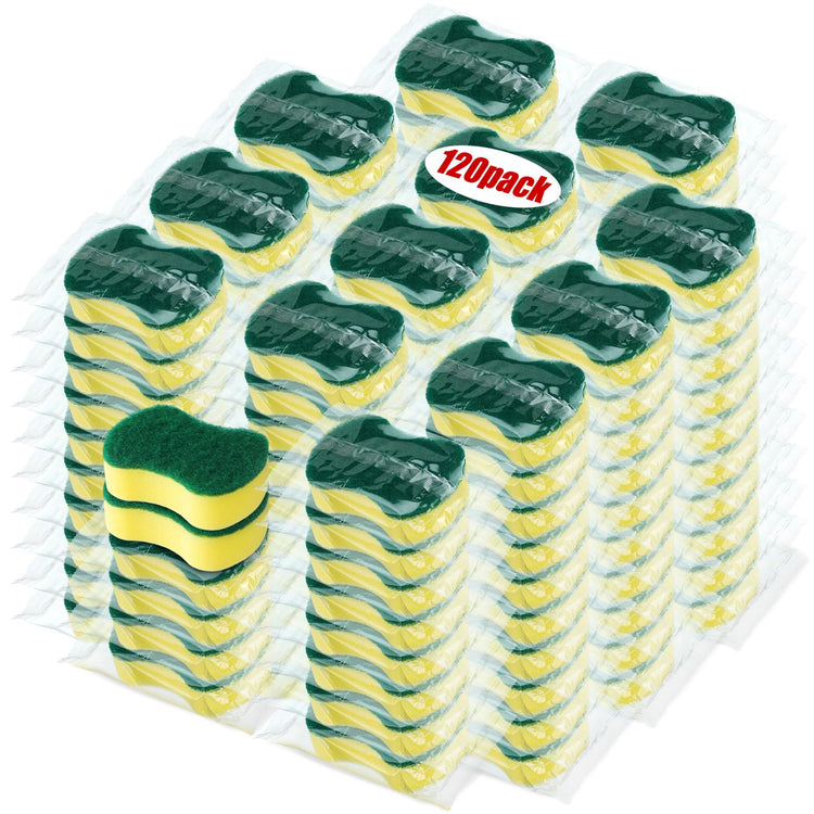 120 Pcs Individually Wrapped Sponges Kitchen Bulk Non Scratch Scouring Sponges for Dishes Household Cleaning Travel Apartments Hotel Car (120 Count)