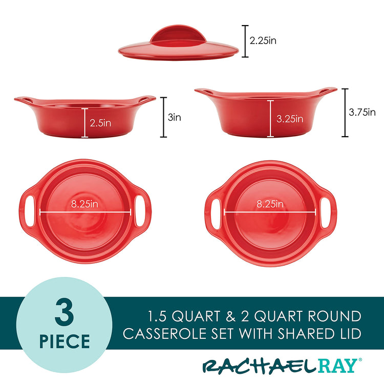 Solid Glaze Ceramics Casserole Bakers (3 Count)