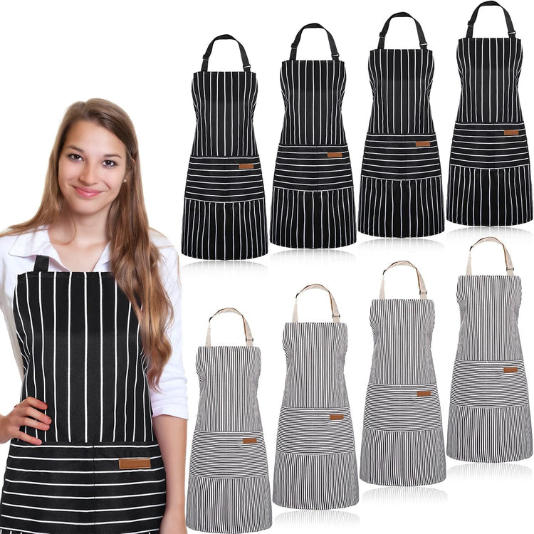 JaGely 8 Pcs Kitchen Cooking Aprons Adjustable Bib Aprons Chef Apron Kitchen Apron with Pockets for Women and Men, Chef, Kitchen, BBQ, Garden, Baking