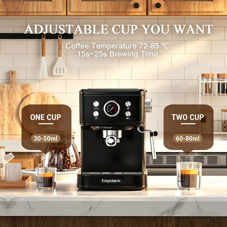 04E 20 Bar Espresso Machine with Milk Frother Steam 1100W Black