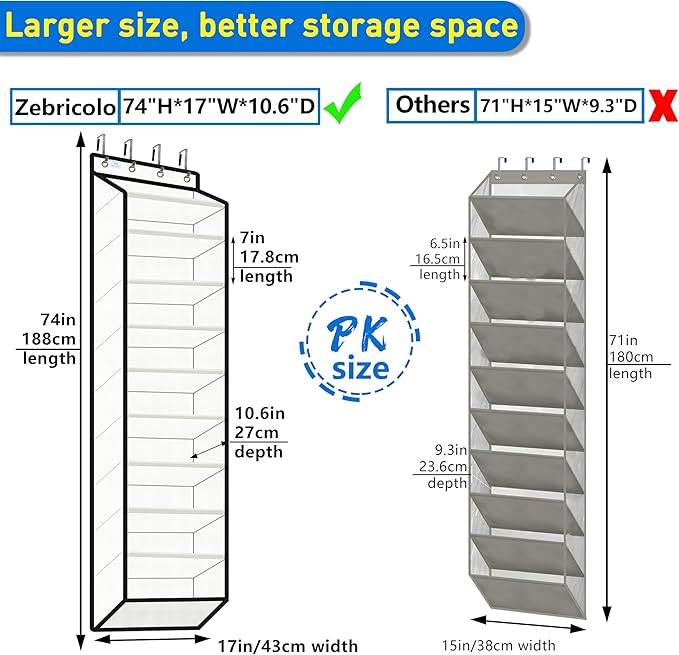 Over The Door Shoe Organizer, 70 Pounds Large Capacity, white shoe rack,20-30-Pair shoe organizer, Heavy Duty-Extra Deep Pockets ,Anti-Scratch Hooks & FSC-Certified Bamboo ,for Men’s Size 13 shoe