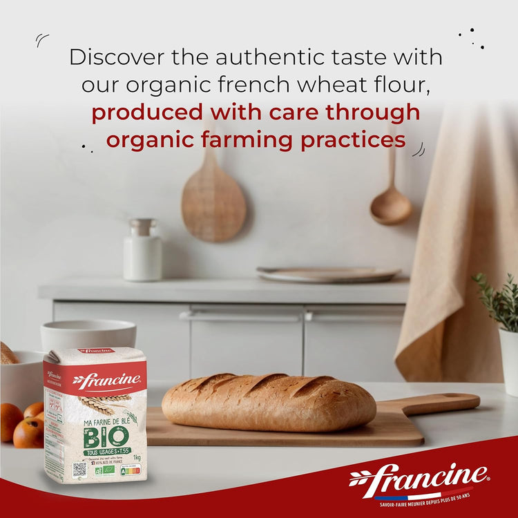 Francine Farne de Ble Bio - French T55 Organic All Purpose Flour (3 Pack, Total of 3kg) - Nestoria