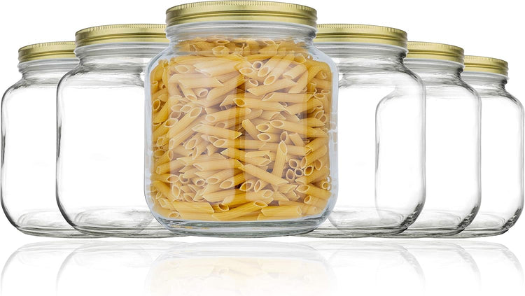 kitchentoolz 6 Pack of Glass Mason Jar Half Gallon Wide Mouth with Airtight Metal Lid - Safe for Fermenting Kombucha Kefir, Pickling, Storing and Canning Made in USA