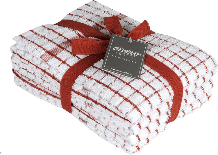 AMOUR INFINI Kitchen Towels Set of 4 - Highly Absorbent, Super Soft Terry Cotton 20x28 Inch Dish Towels with Hanging Loop - Hand & Tea Towels for Cleaning & Drying Dishes (Rust) - Nestoria
