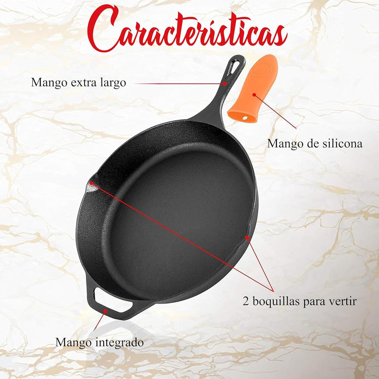 NutriChef 10" & 12" Pre-Seasoned Cast Iron Pans - Durable Nonstick Skillets, Cool-Touch Silicone Handle, For Oven, Grill & All Stovetops - Nestoria