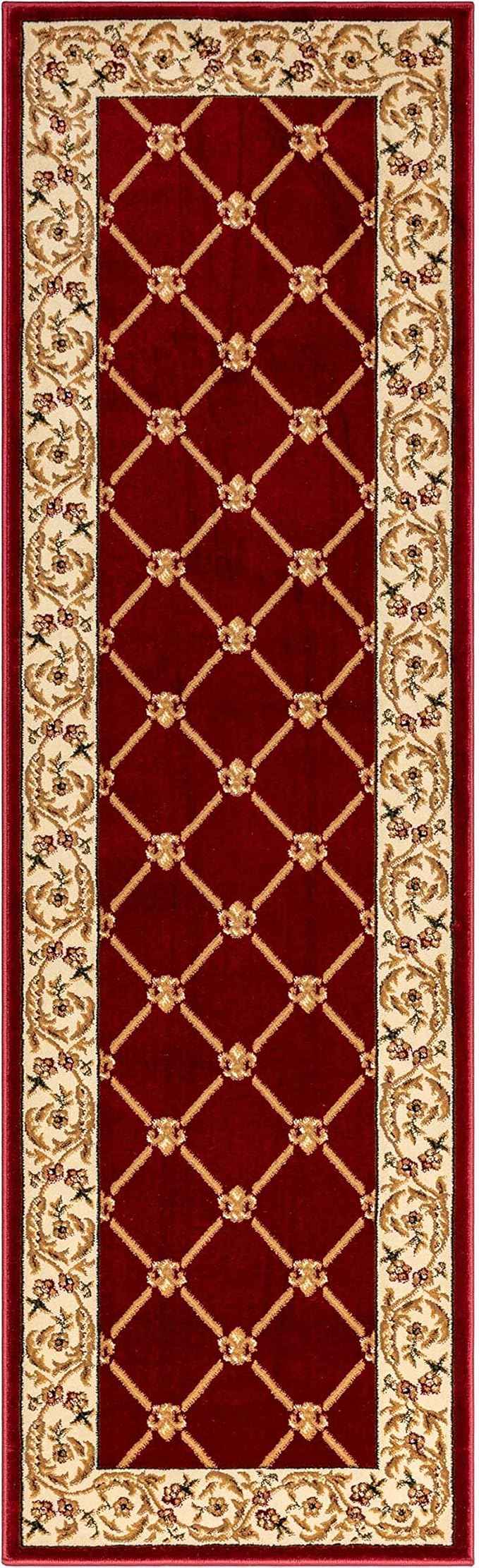 Patrician Trellis Red French European Formal Traditional 2x7 (2'3" X 7'3") Runner Rug Stain/Fade Resistant Contemporary Floral Thick Soft Plush Hallway Entryway Living Dining Room Area Rug