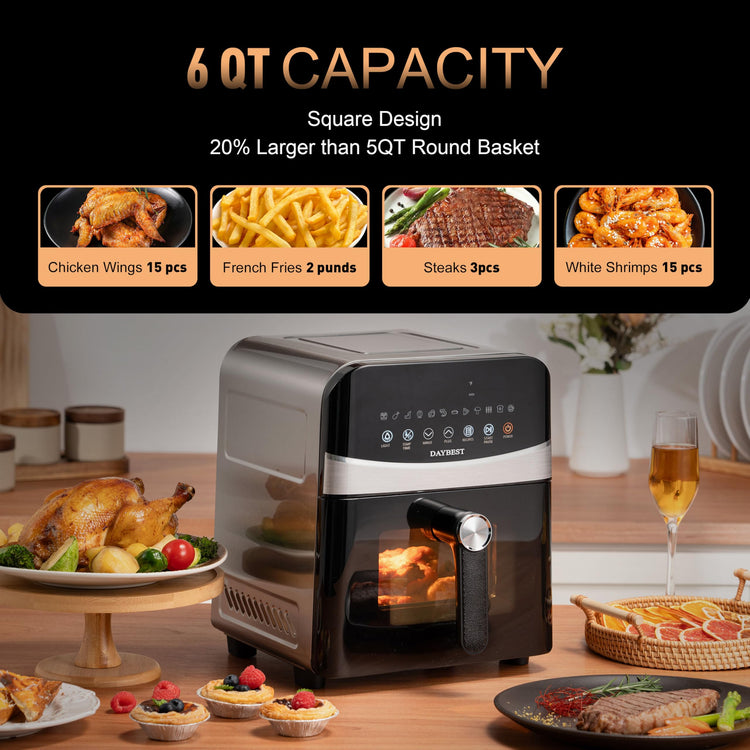 Stainless Steel Air Fryer Ceramic Coated Basket 6QT Dual