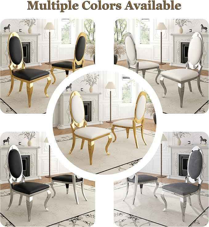 Modern Dining Chairs Set of 6, Luxury Velvet Upholstered Armless Dining Room Chair with Mirrored Stainless Steel Silver Legs, Mid Century Accent for Wedding Party Banquet Reception, Grey