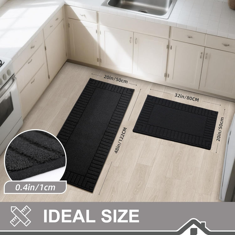 BEQHAUSE-Kitchen-Rugs-and-Mats,2 PCS Non Slip Kitchen Floor Mat,Absorbent Kitchen Mat Set Machine Washable Kitchen Runner Rug Black Kitchen Mat 20x30inch/20x48inch