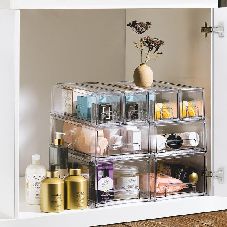 Sorbus Small Clear Storage Drawers (2 Pack) – Stackable Organizer Bins with Pull-Out Drawers for Kitchen, Pantry, or Fridge – Acrylic Storage Bins with Handles