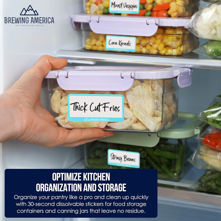 Dissolvable Food Labels for Food Containers - Made in USA - 1x2 Great for Food Prep, Pantry, Canning, Freezer, Mason Jar Storage, Bottles and Rotation– No Scrubbing, No Residue - Teal