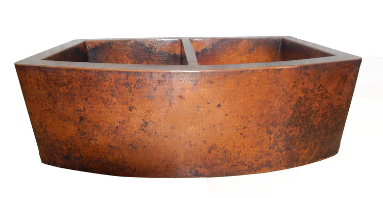 Rounded Apron Front Farmhouse Kitchen Double Bowl Mexican Copper Sink 50