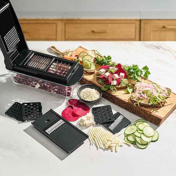 Le'raze 13-in-1 Vegetable Chopper Pro with Glass Container, Stainless Steel Blades, BPA-Free, Mandoline Slicer, Manual