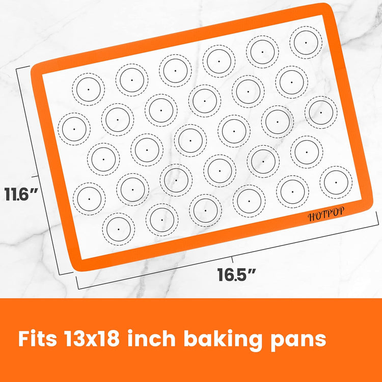 HOTPOP 2-Pack Silicone Baking Sheet Set - No-Stick Cookie Sheets for Baking with Outlined Silicone Mats for Macarons, Pastries, Buns, Bread - 16.5"x11.6" Half, 11.5"x8.5" Quarter Sizes - 0.75mm Thick