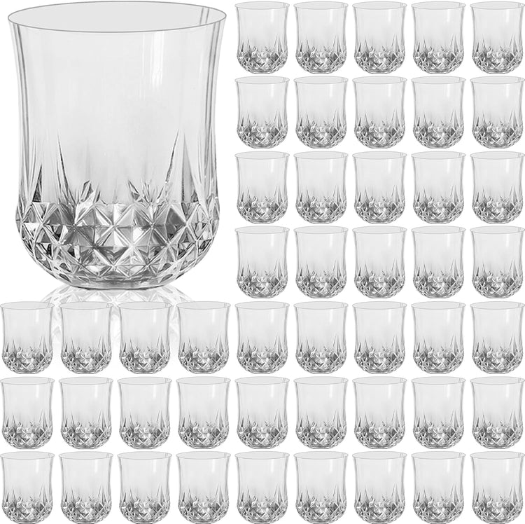 48 PCS Transparent Stemless Wine Glasses,Plastic Reusable Cups 9OZ Vintage Drinking Glasses Tumblers for Whisky, Beer, Juice, Beverages, Cocktai