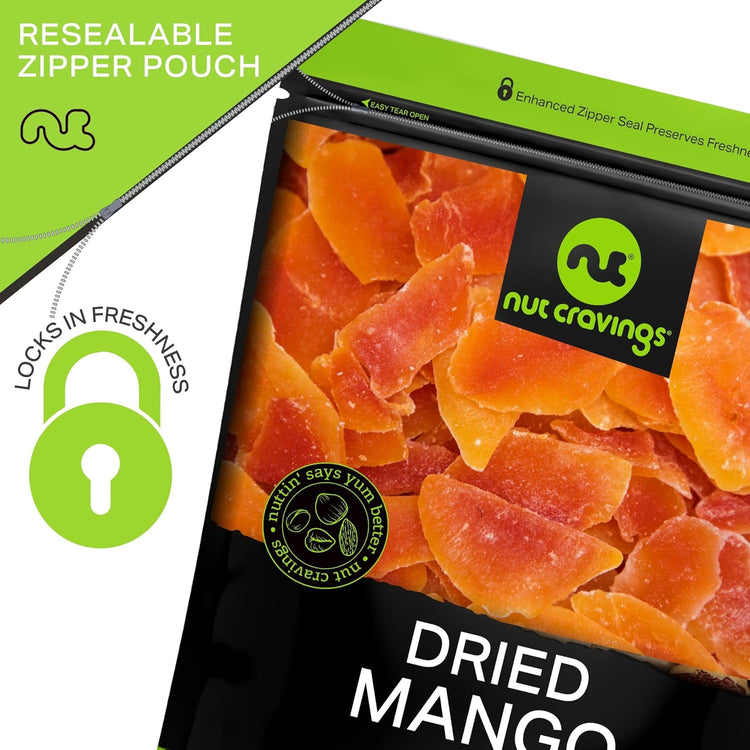 NUT CRAVINGS - Sun Dried Mango Slices, Lightly Sweetened (8oz, 1 Pack) Bulk Dry Fruits Packed Fresh in Resealable Bag - Sweet Healthy Snack, Naturally Grown, Vegan, Kosher