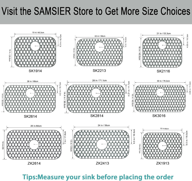 Large Sink Protectors for Kitchen Sink 19”x13”& 24”x13”& 26”x14”, Silicone Sink Mats Grid for Bottom of Farmhouse Stainless Steel Porcelain Sink (26”x14”, Center Drain)