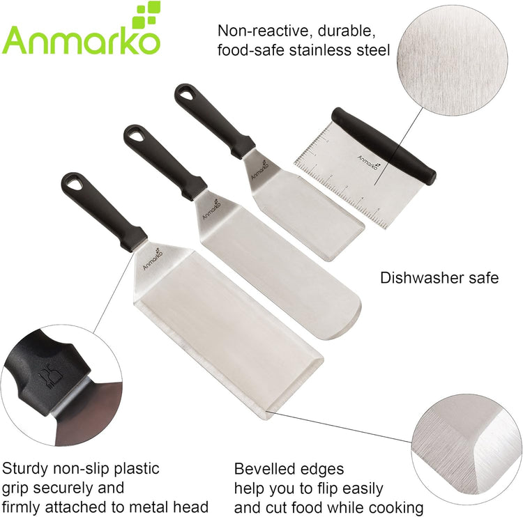 Metal Spatula Griddle Accessories Set - Griddle Scraper Flat Spatula Pancake Flipper Hamburger Turner - Metal Utensil great for BBQ Grill Flat Top Cast Iron Griddle - Commercial Grade