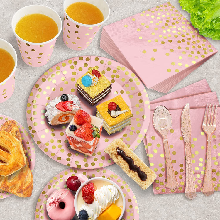 350PCS Pink and Gold Party Supplies (350 Count)