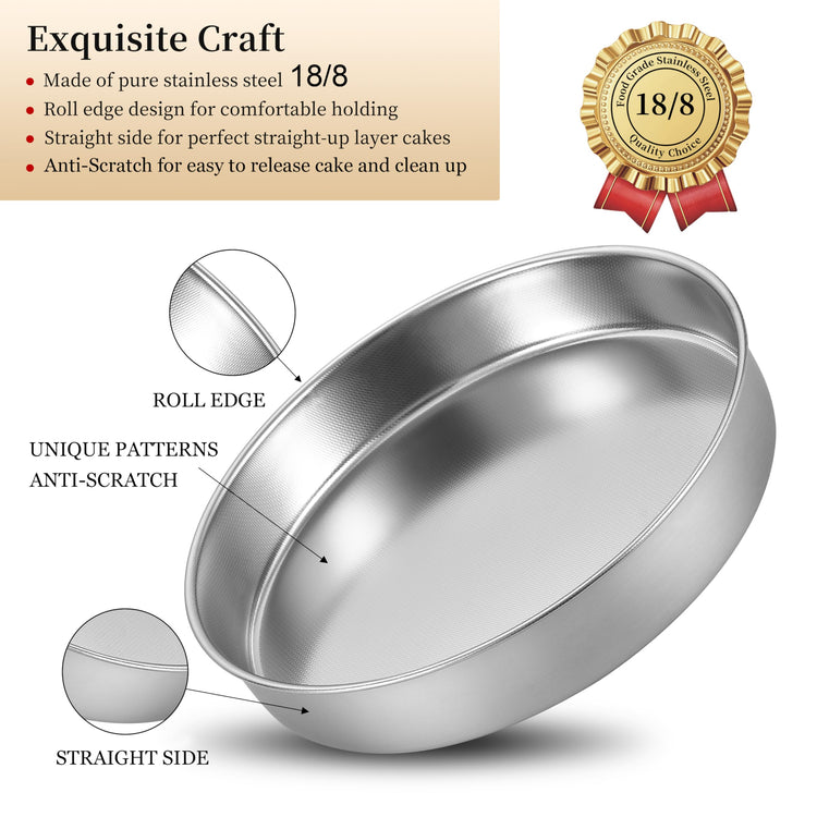 8-9.5-11 Inch Round Cake Pan Set, Stainless Steel Textured Bottom (3 Count)