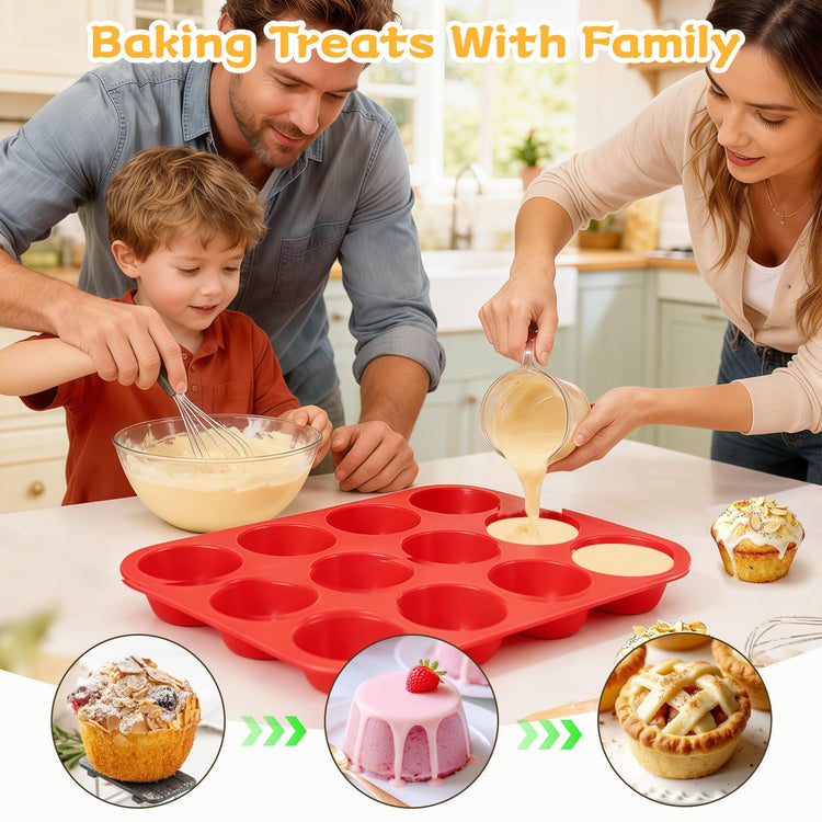 12 Cups Silicone Muffin Pans for Baking Cupcake Pan Nonstick Silicone Molds