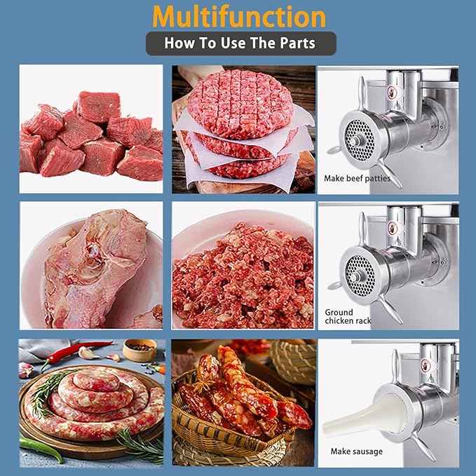 Commercial Electric Meat Grinder 3000w - Heavy Duty 600KG/h High Capacity with Copper Motor, ETL Certified. Includes Accessories for Sausage Making, Home Kitchen & Professional Use.