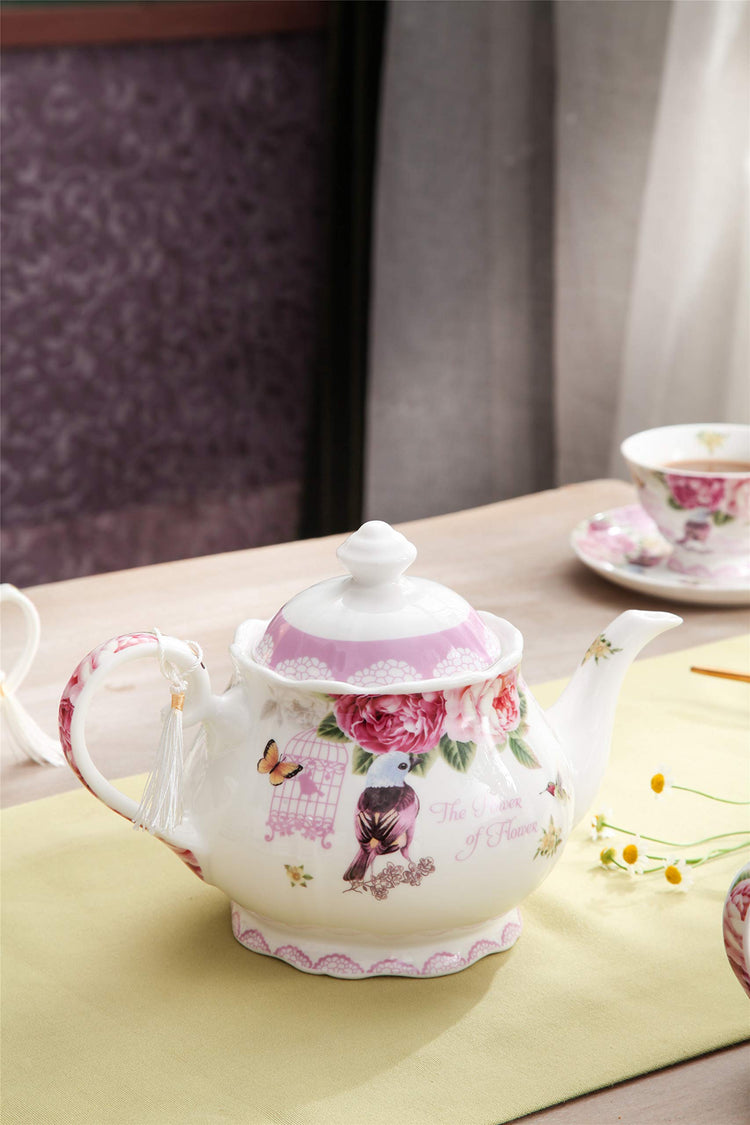 Porcelain Teapot Sugar Bowl and Cream Milk Jug Shabby Chic Vintage Floral in Gift box 40oz