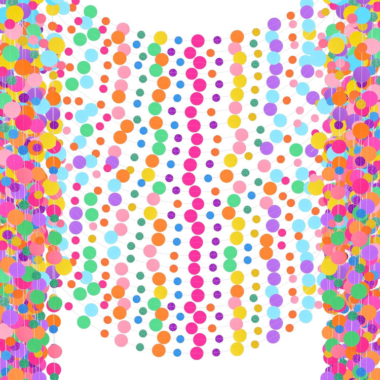 Outus 40 Pieces Colorful Dots Paper Garland Round Glitter Garland Hanging Confetti Streamers Backdrop Decoration for Birthday Classroom Candy Sprinkles Trunk or Treat Party (Rainbow)