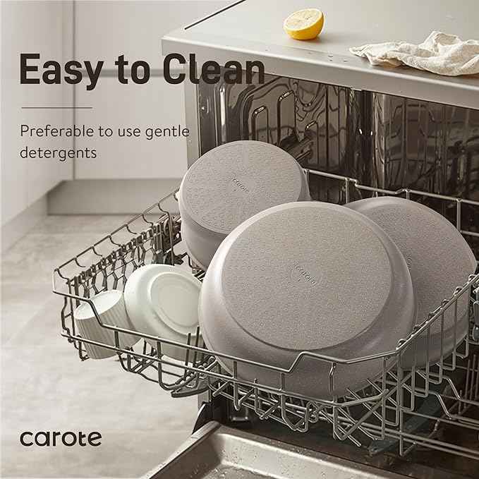CAROTE 19pcs Pots and Pans Set Non Stick, Nonstick Cookware Set Detachable Handle, Induction Kitchen Cooking Sets with Removable Handle, RV Kitchen, Oven Safe, Taupe