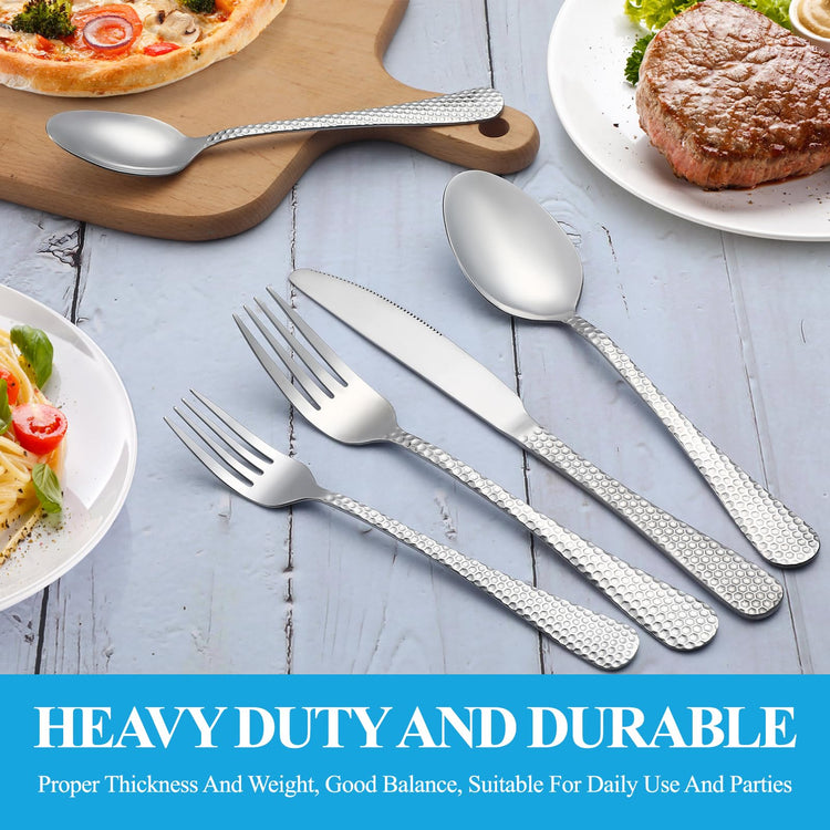 30 Pcs Hammered Silverware Set Service for 6 (30 Count)
