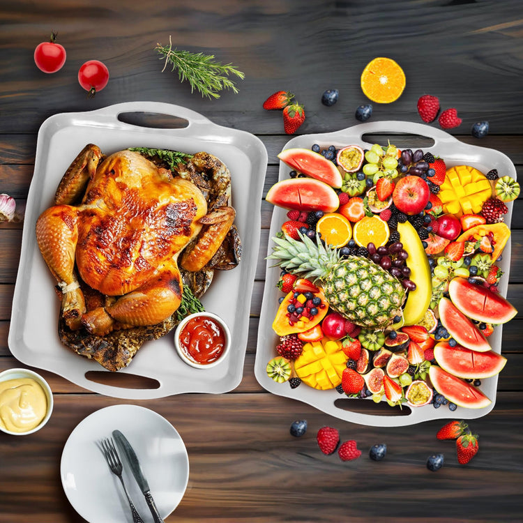 Large White Melamine Serving Tray with Handles (2 Count)