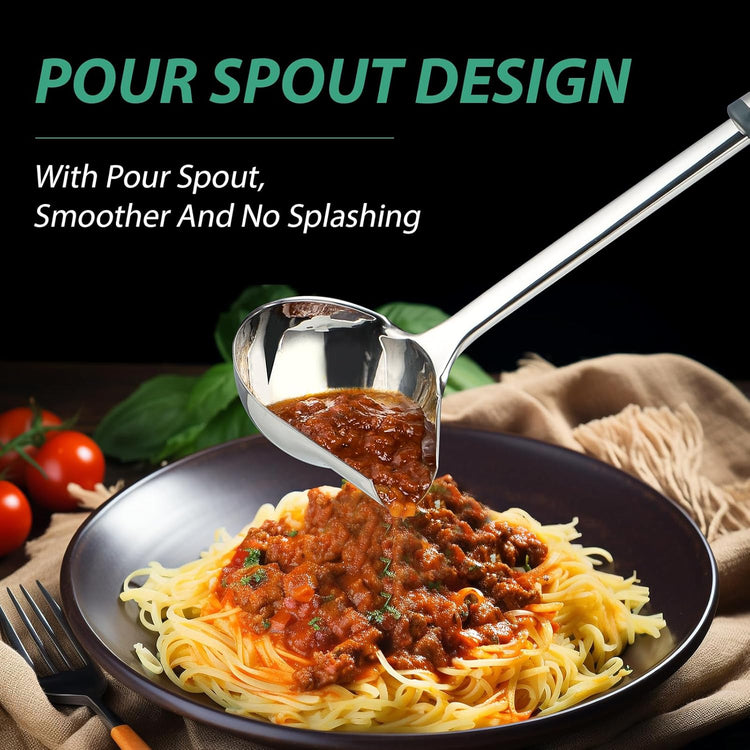 Gravy Ladle with Spout, Stainless Steel Large Ladles for Serving Sauce, Metal Ladle with Long Handle for Kitchen, Comfortable Grip, Durable Construction, Silver (4 oz)