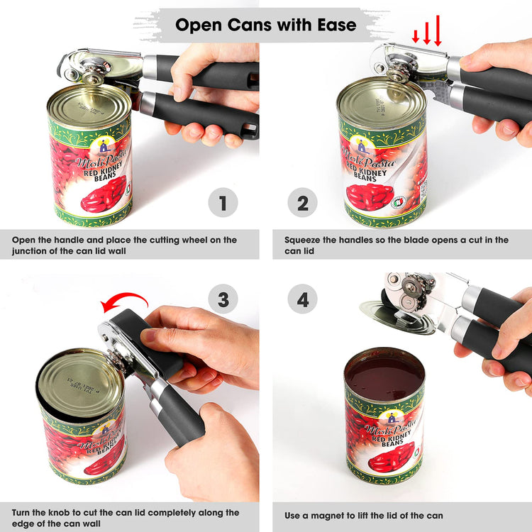 Heavy Duty Hand Can Opener Manual with Magnet Lid Remover