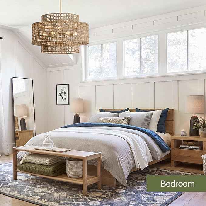 24” Rattan Chandelier for Dining Room, Large Boho 6-Light Rustic Chandeliers Light Fixture with Wicker Shade, Hand Woven Farmhouse Pendant Lighting for Kitchen Bedroom, Living Room, Foyer