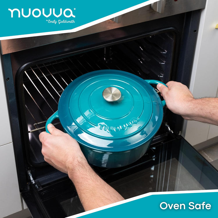Cast Iron Dutch Oven with Lid – Non-Stick Ovenproof Enamelled Casserole Pot – Sturdy Dutch Oven Cookware – Teal, 7.3-Quart, 30cm – by Nuovva - Nestoria