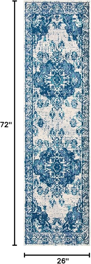 SAFAVIEH Monaco Collection Runner Rug - 2'2" x 6', Ivory & Blue, Non-Shedding & Easy to Clean, Distressed Medallion Design, Ideal for Hallway, Kitchen Foyer, Entryway (MNC243A)