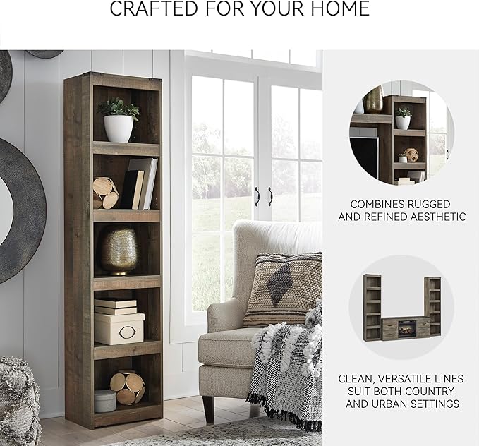 Signature Design by Ashley Trinell Rustic Entertainment Center Pier Bookcase with 3 Adjustable Shelves, Natural Brown