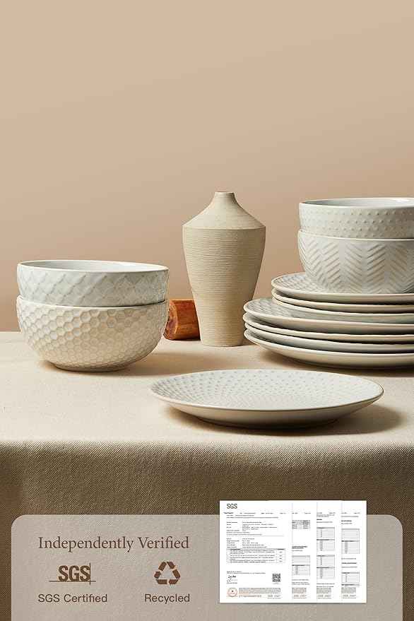 24 Piece Dinnerware Sets for 8, Premium Stoneware Plates and Bowls Sets, Microwave & Dishwasher Safe, Elegant Dishes for Entertaining & Special Occasions โ A Stunning Gift for Large Families