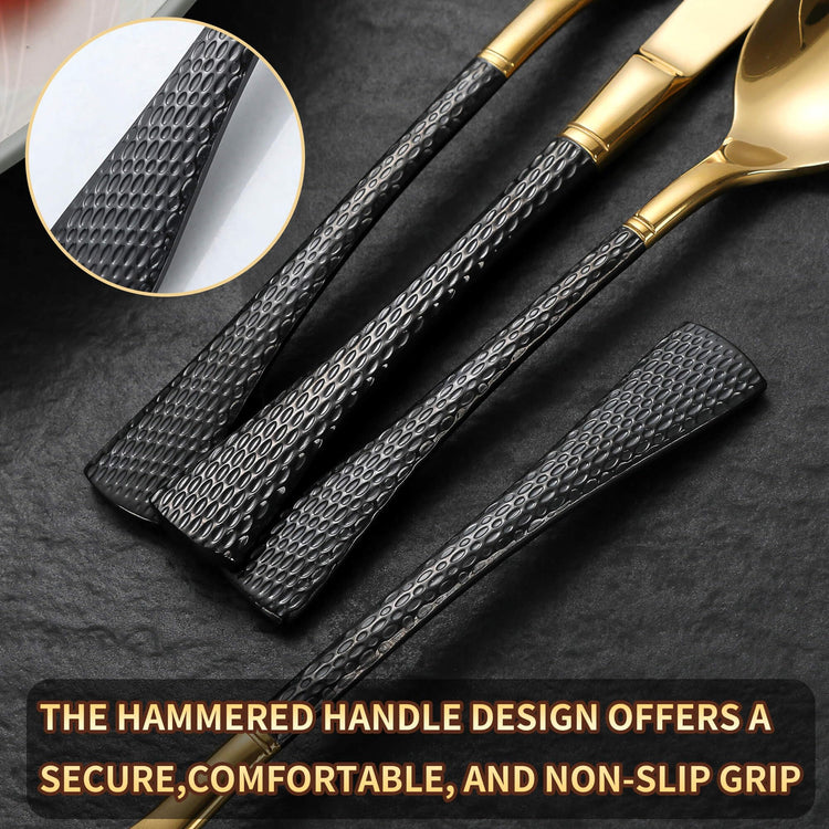 Hammered Black Gold Silverware Set for 8 (40 Count)
