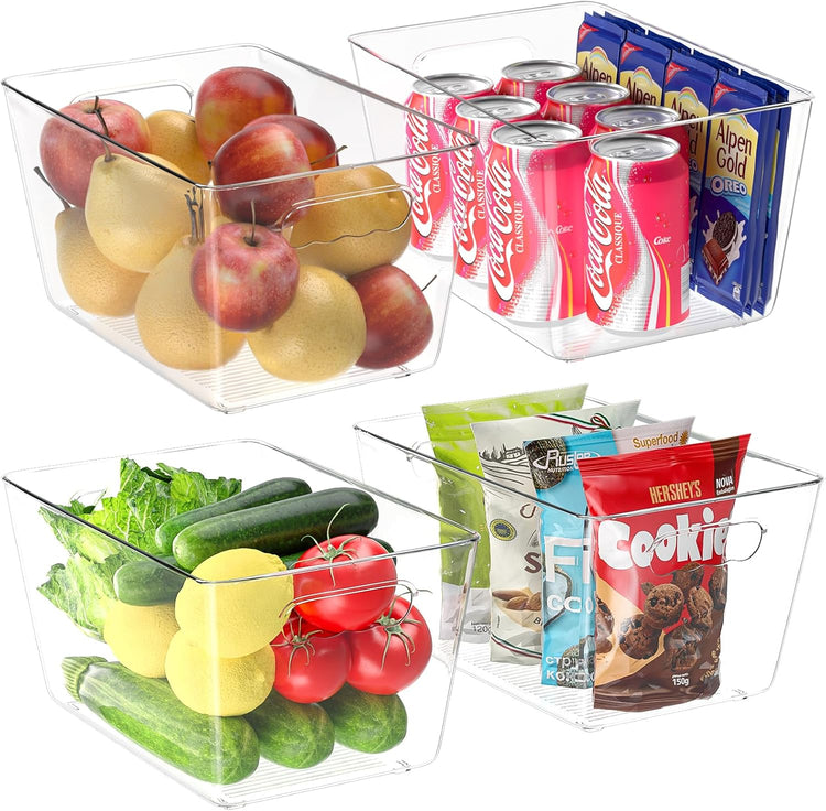 BALEINE Clear Plastic Storage Bins, Pantry Organization, BPA Free Stackable Refrigerator Organizers and Storage with Handles for Kitchen Fridge Cabinet Bathroom (4PK, 11x7.5x6)