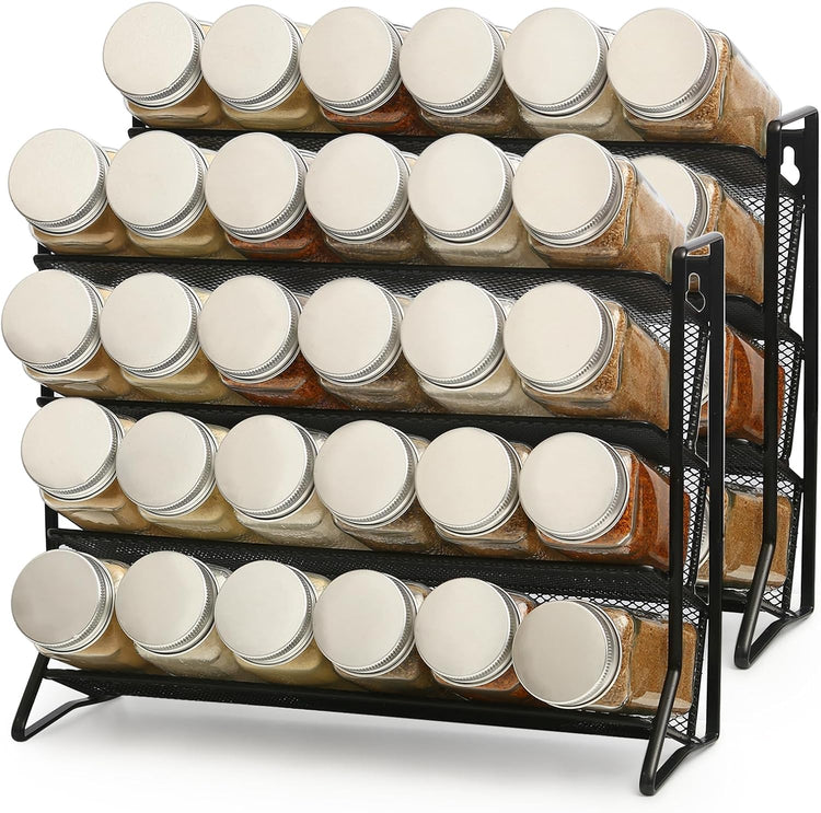 2PCS 4Tier Spice Rack for Counter Free Standing,Spice Rack for Inside Cupboard Hanging Wall Mounted Spice Seasoning Organiser Spice Jars Bottle Organizer for Kitchen Pantry(Black)