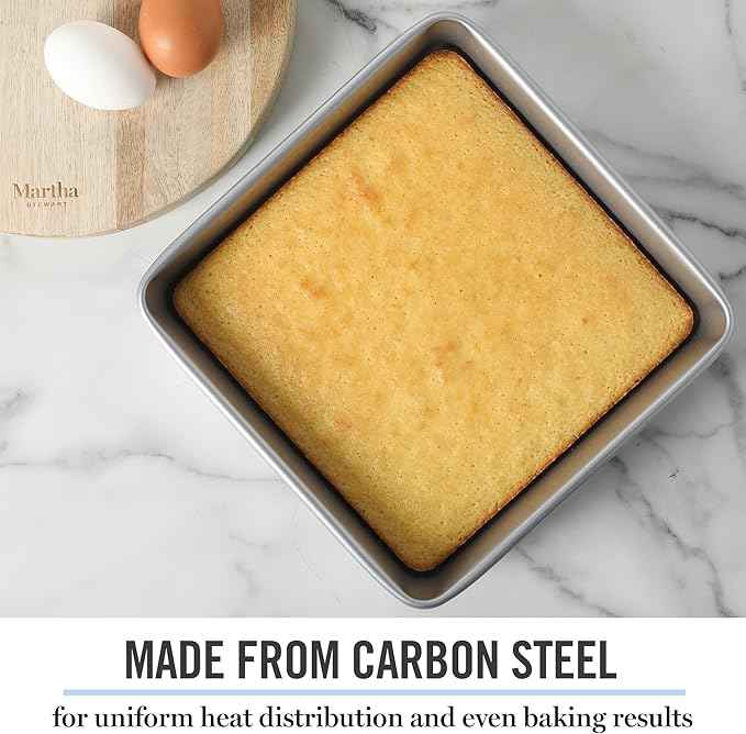 Martha Stewart Gallen 9 Inch Square Nonstick Carbon Steel Cake Pan - Silver Durable Bakeware for Cakes, Brownies & Desserts