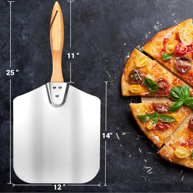 Kitchen Supply Aluminum Pizza Peel with Wooden Handle 12 Inch x 14 Inch