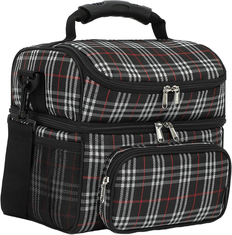 FlowFly Double Layer Cooler Insulated Lunch Bag Adult Lunch Box Large Tote Bag for Men, Women, With Adjustable Strap,Front Pocket and Dual Large Mesh Side Pockets
