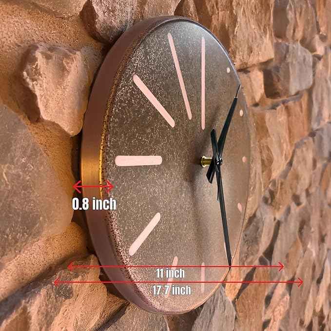 Handmade Pure Copper Wall Clock for Home Decoration, Decor Clock for Living Room, Bedroom and Kitchen, Rustic Decorative Mural Clock Art for Farmhouse (Lines of Time, 17.7)