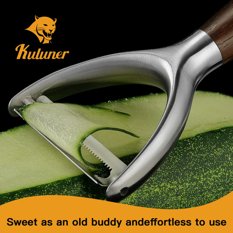 Serrated Blade Premium Y Type 304 Stainless Steel Multifunctional Kitchen Peeler Real Wood Handle Ultra Sharp Blade Vegetable Potato Apple