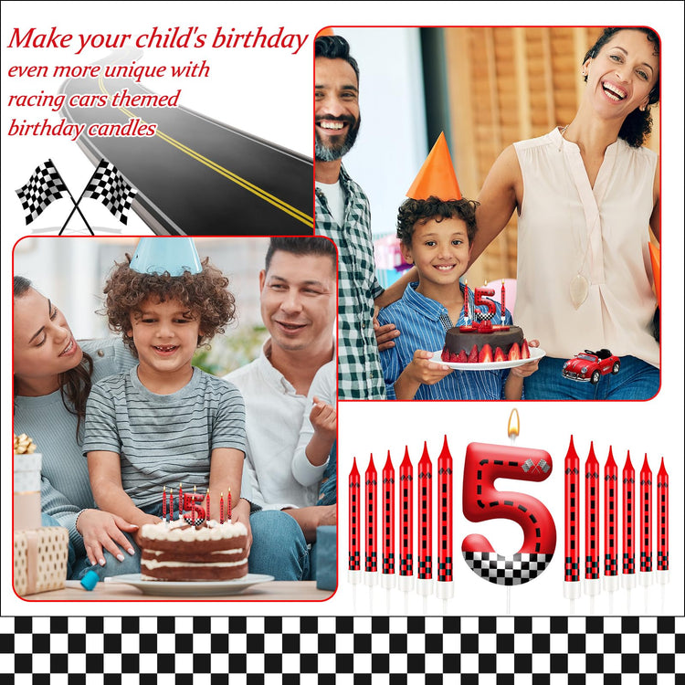 13PCS Racing Car Theme Birthday Candle Set with Checkered Flag Design (13 Count)